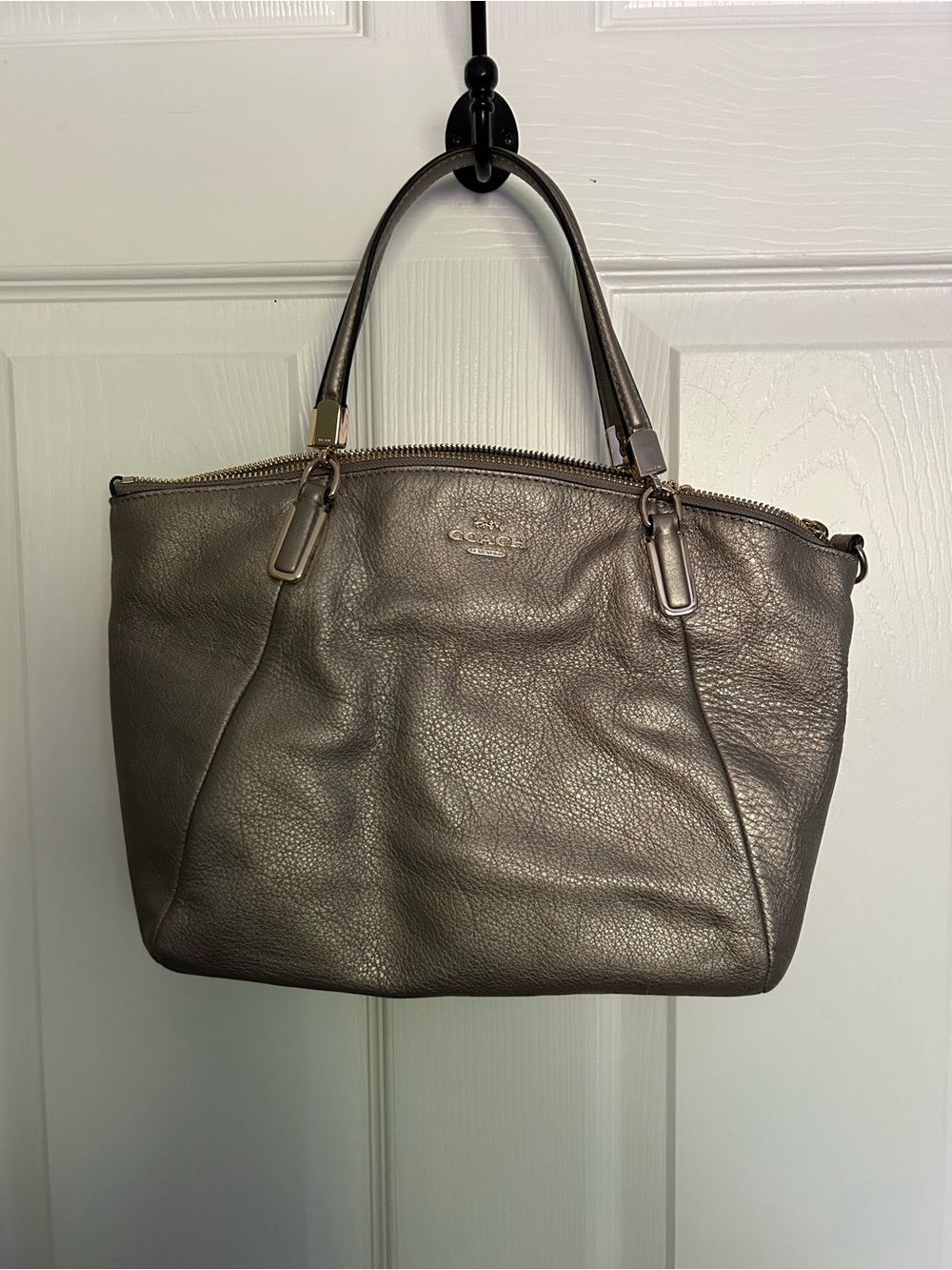 Coach Metallic Gunmetal Leather Tote